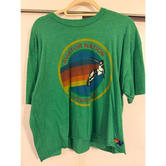 AVIATOR NATION WOMENS KELLY GREEN BOYFRIEND T-SHIRT LOGO VENICE SZ XL - Picture 1 of 2